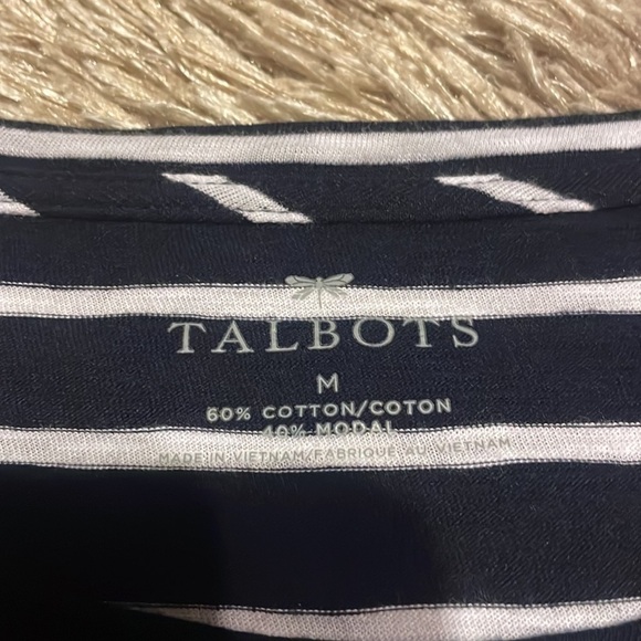 TALBOTS‎ Black & White Striped Short Sleeve Flower Shirt Medium - Picture 5 of 8